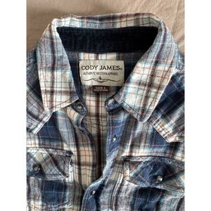 Cody James Shirt‎ Boy's Large Blue Plaid Flannel Western Pearl Snap Long Sleeve